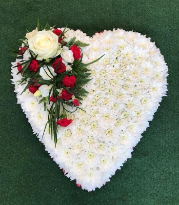 Heart Massed With Seasonal Red & White Arrangement