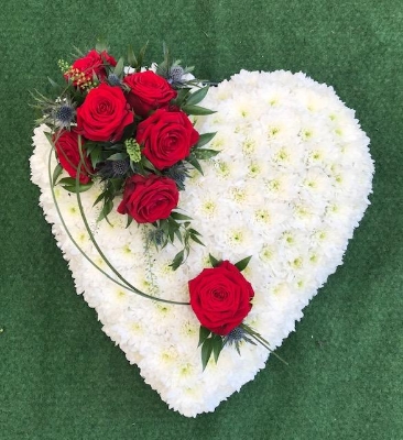 Heart Massed with Red Rose & Eryngium Arrangement