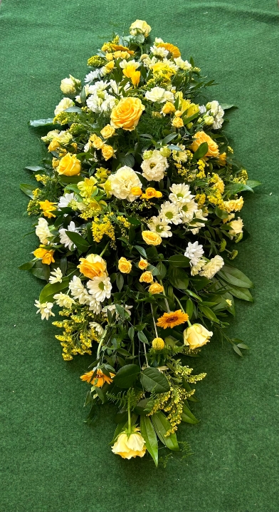Double Ended Coffin Spray in Yellow and Cream