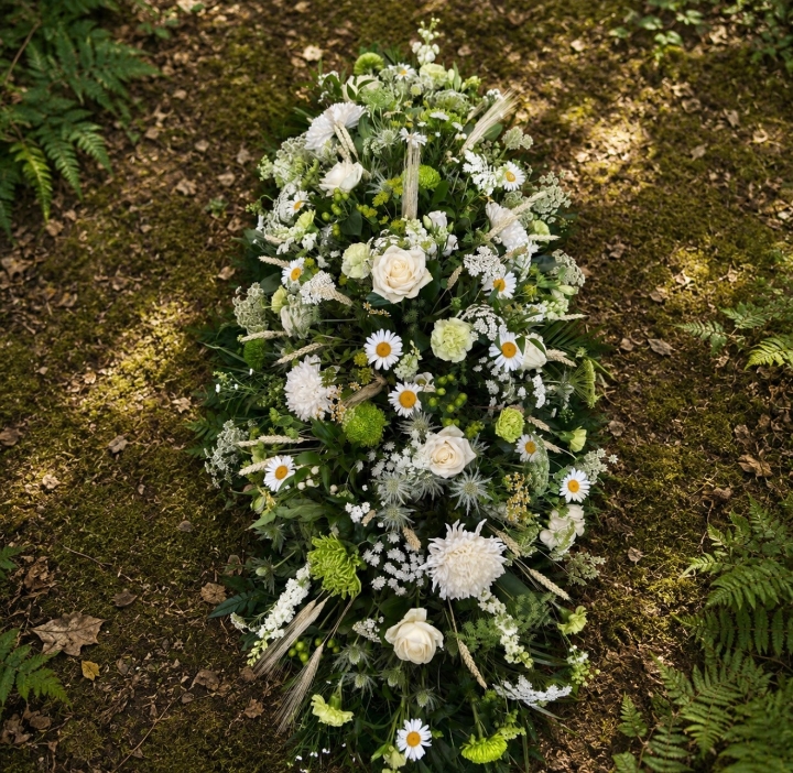 Casket Spray in White & Green