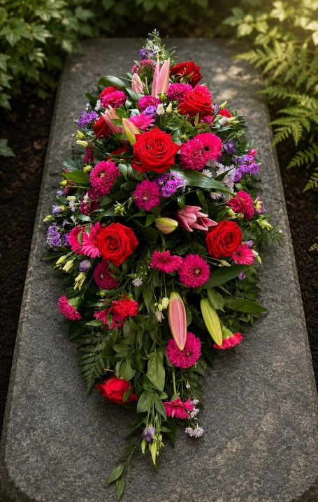 Double Ended Coffin Spray in Purple, Red, Pink & Lilac