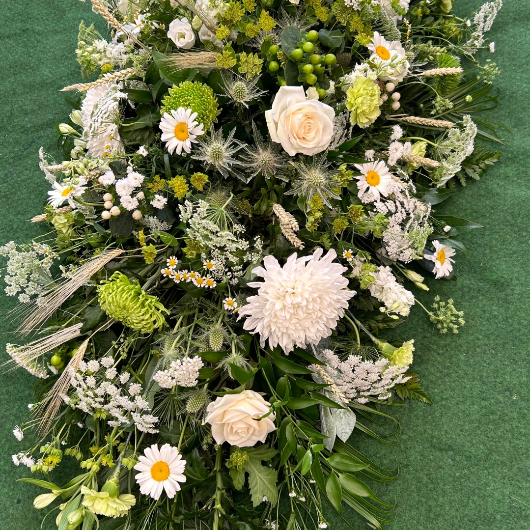 Casket Spray in White & Green