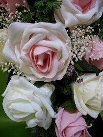 Brides Teardrop Bouquet In Artificial Foam Roses in shades of Pink and Ivory.