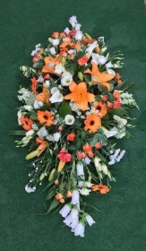 Double Ended Coffin Spray in Orange, White and Cream