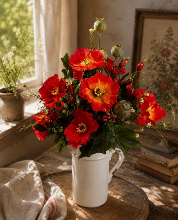 Forever Flowers Autumnal Meadow Poppy Arrangement